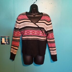 Faded Glory Women's Black and Red V-Neck Angora Sweater